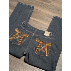 Urban Label Mens 34 Baggy Wide Leg Jeans Dark Wash Embroidered Y2K Streetwear